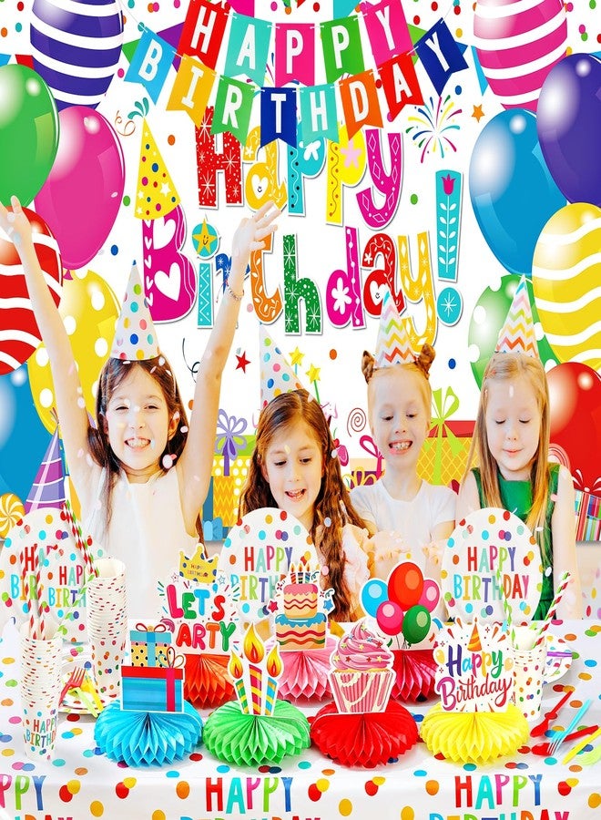 gobutend Happy Birthday Decorations- 170pcs Birthday Party Supplies Kit with Colorful Honeycomb Centerpieces for Tables, Banner, Backdrop Cloth, Disposable Tableware Kit for Boys Girls, Serves 20 - Image 2